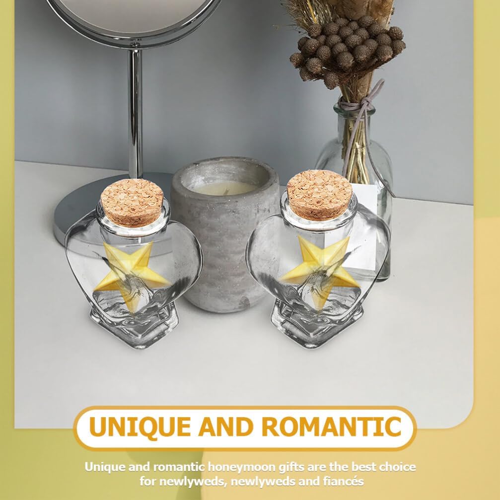 ULTECHNOVO Botella de cristal con forma de corazón, 1.7 fl oz, mini frascos de vidrio transparente con corchos, mini botella de deriva para