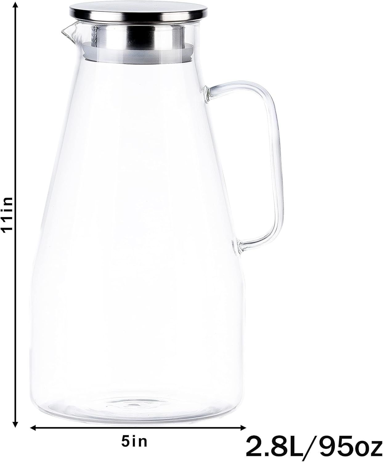 Jarra de vidrio de 3 cuartos de galón con tapa, 96 onzas, jarra de té helado, jugo, leche, café, limonada, cristalería de borosilicato, regalo de