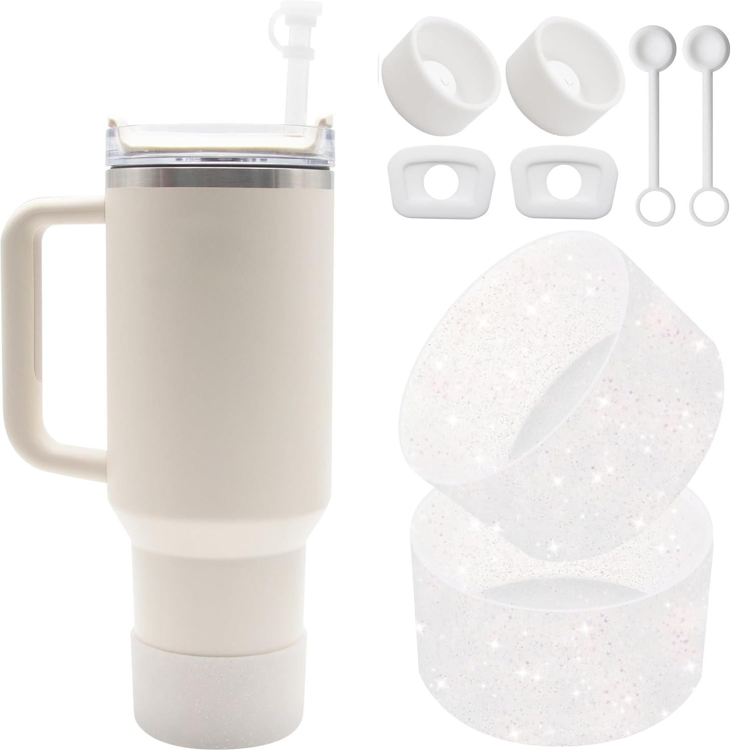 Thimmamma Botas de silicona para Stanley Cup, 2 unidades, funda reutilizable para botas, paquete de 2 tapones para derrames para Stanley Cup de 40