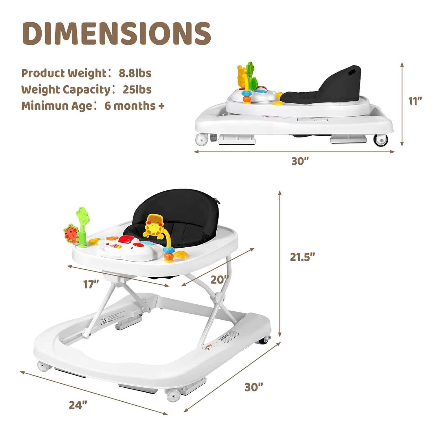 Andador para bebés con ruedas, centro de actividades para bebés 3 en 1 para niños y niñas, combo plegable con juguetes musicales, aprendizaje