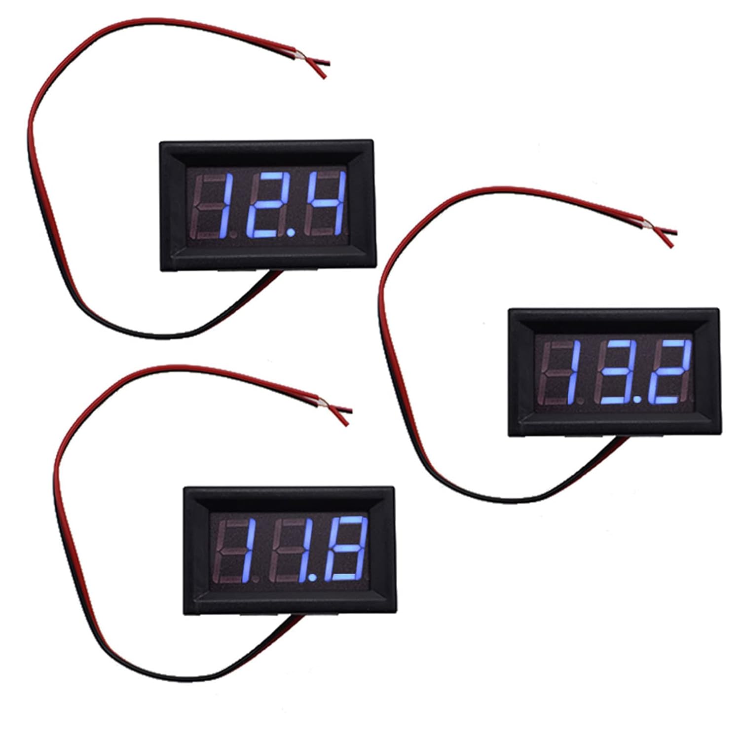 DC 0-30V 3-Digital Display Medidor de Voltaje 3pcs Voltímetro Panel Motocicleta