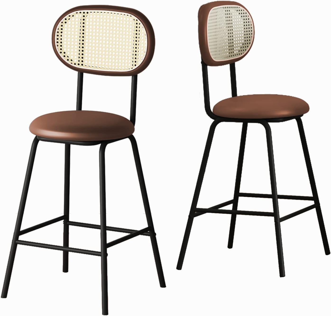 Mjkone Juego de taburetes de bar de cuero de 2.24 pulgadas para interiorexterior, silla de comedor con respaldo de ratán, taburete de bar de altura