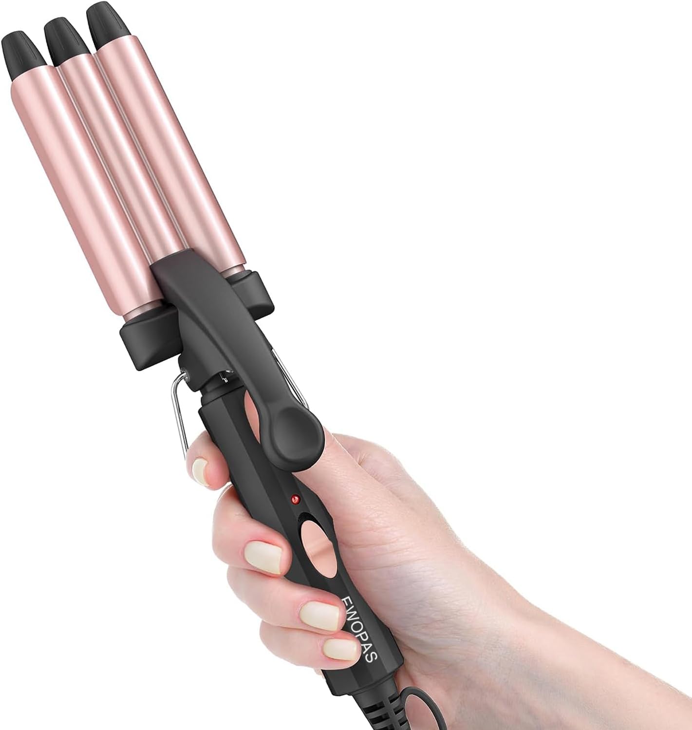 Ewopas Small Hair Crimper 3 Barrel Curling Iron Wand,12 Inch Beach Waves Curling Iron,Fast Heating, Light Weight, and is Easy to use,Mini Dual