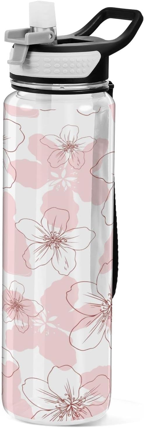 Burbuja Pink Flowers – Botella de agua de 32 onzas con tapa con popote, a prueba de fugas y sin BPA, botella de Tritan para gimnasio, fitness,