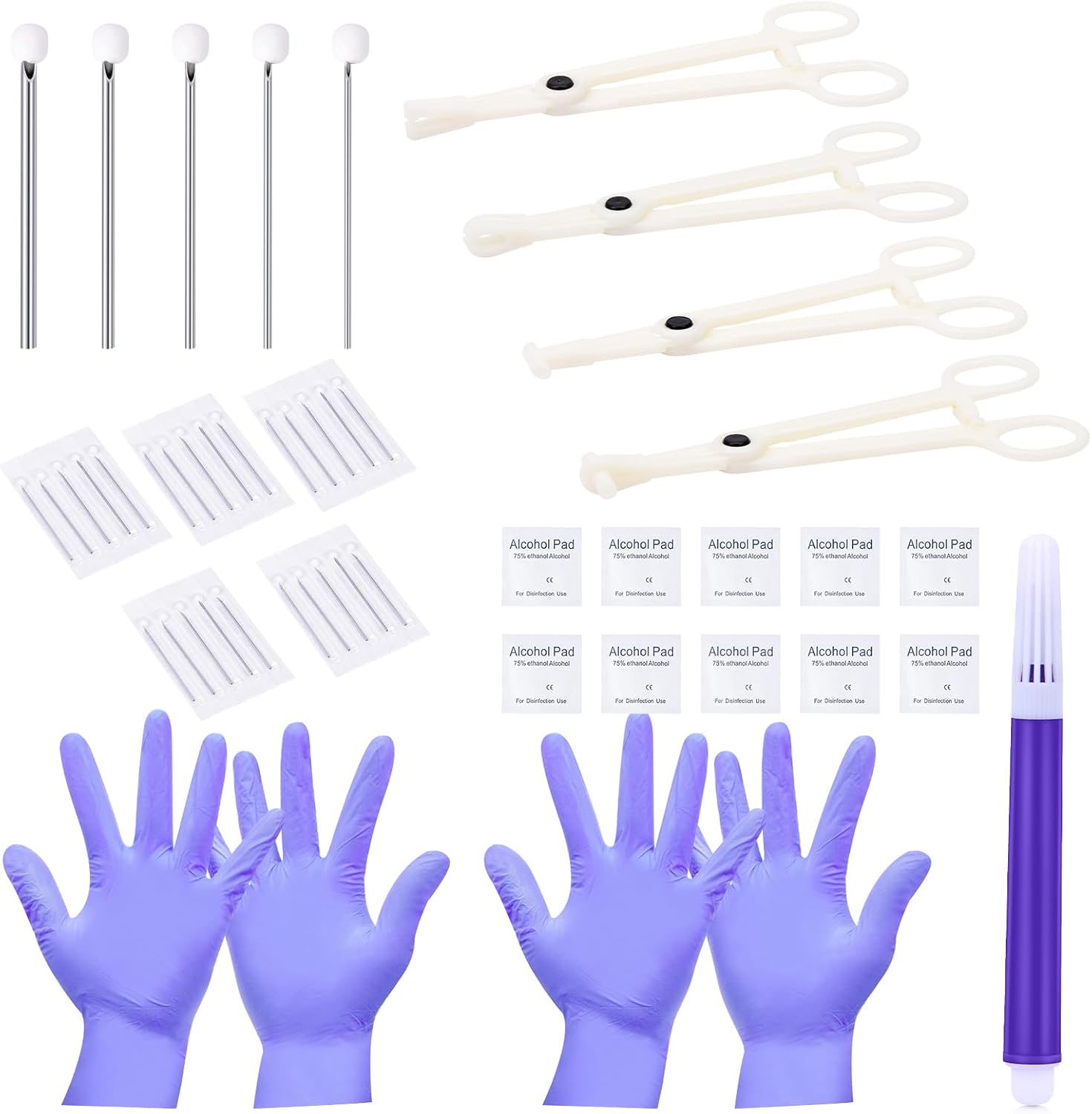 DJCIW Kit de agujas de perforación mixtas para el cuerpo con abrazaderas de perforación desechables, herramientas de precisión para cartílago de