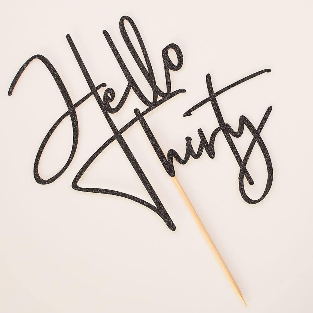 Hello Thirty – Decoración para tartas, decoración de fiesta de 30 cumpleaños, purpurina negra