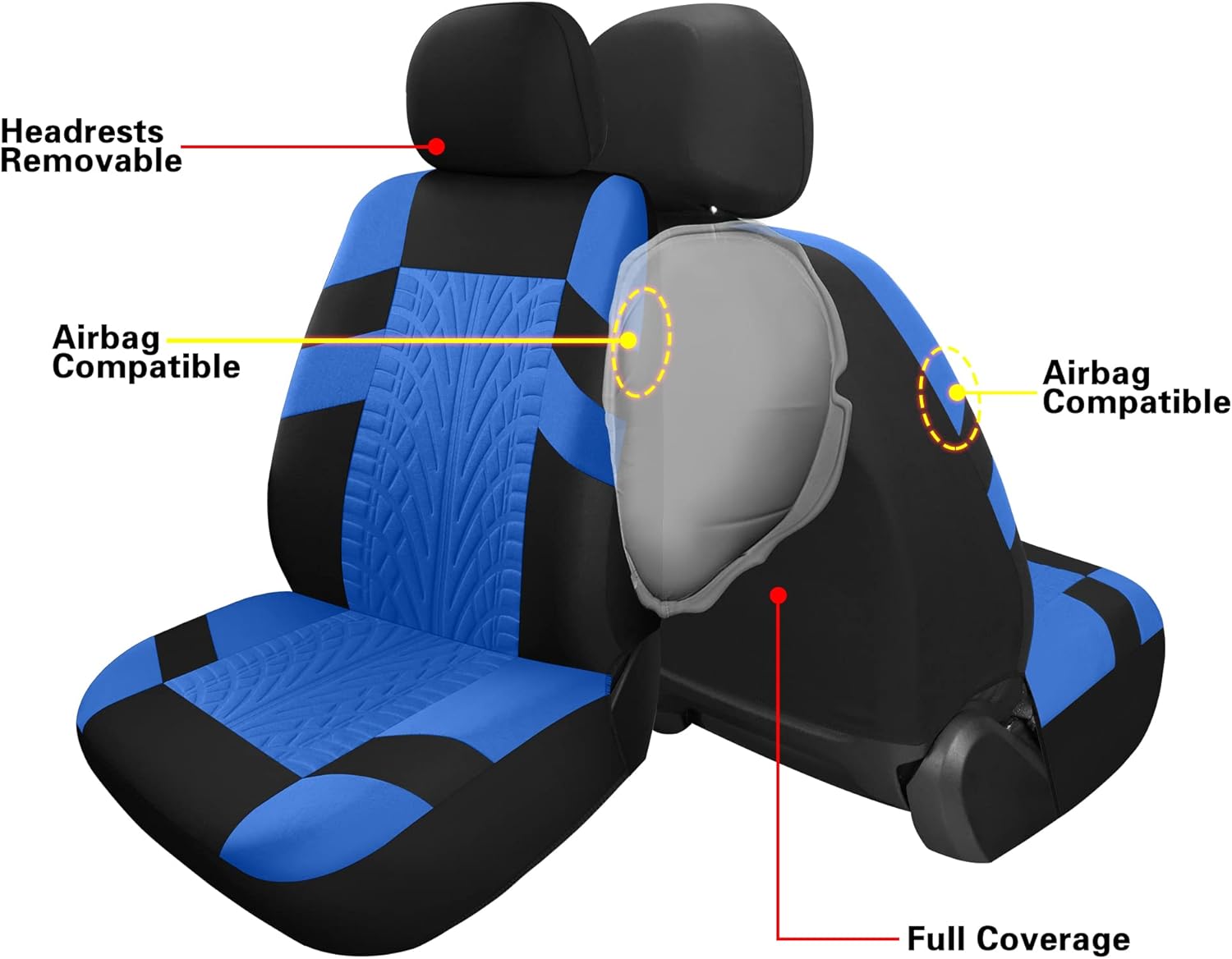 Juego completo de fundas de asiento de automóvil, fundas de asiento delantero y fundas de asiento trasero dividido para automóvil, fundas