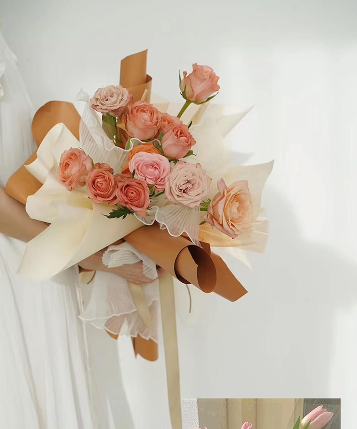 Banxidi Papel de regalo floral de hilo de volantes de estilo coreano, 1 rollo de suministros para floristería, papel de regalo para ramo de flores