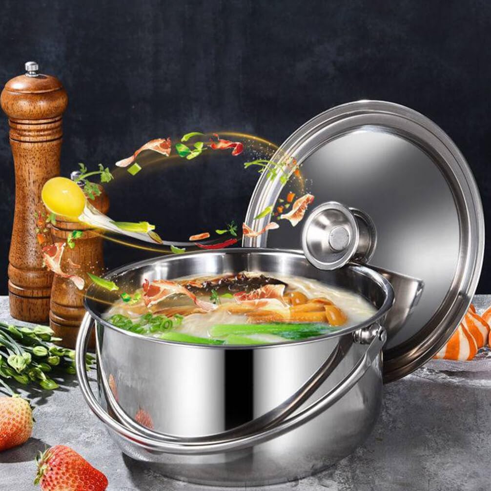 Kichvoe Olla de cocina de sopa Olla de acero inoxidable Olla pequeña olla con tapa Olla multiusos para sopa Olla de pasta con mango para inducción