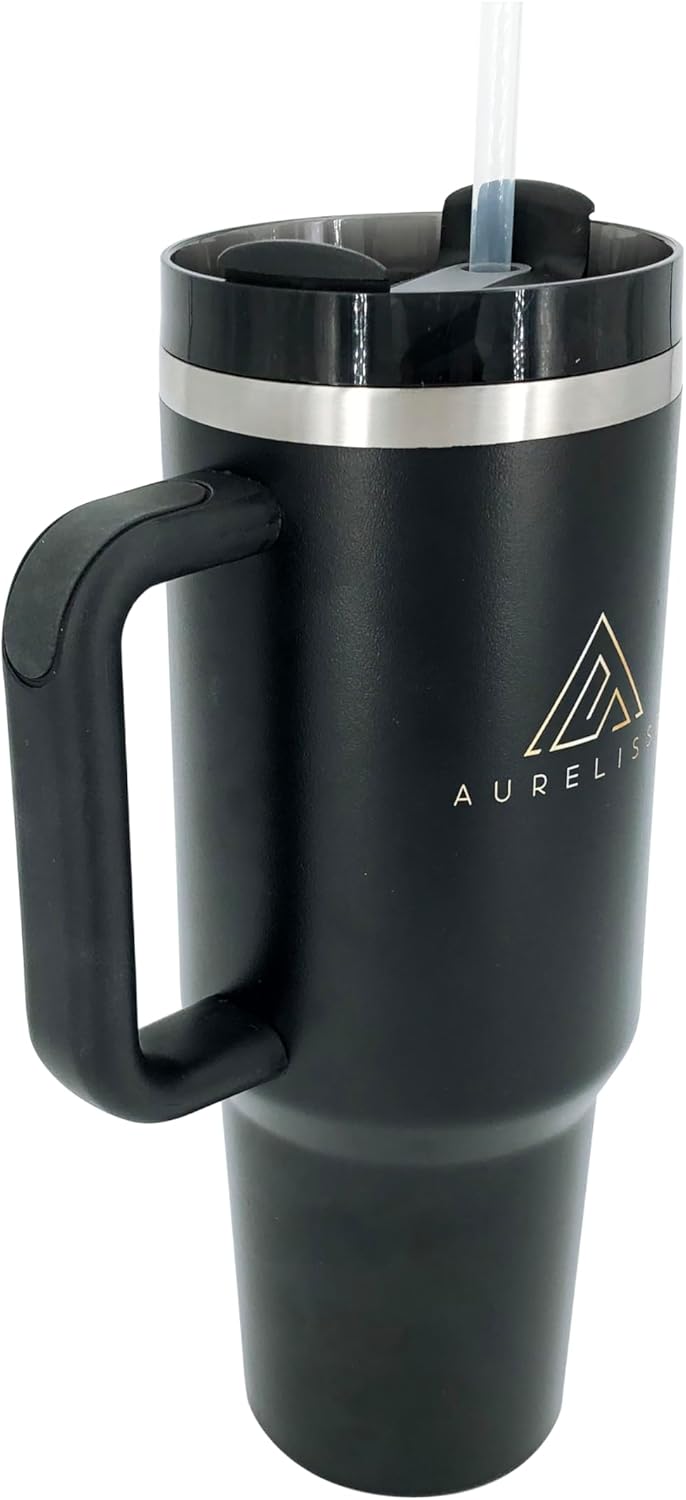 Vaso de 40 onzas con tapa con asa y popote a prueba de fugas aislado al vacío Quencher H2.0 botella de agua reutilizable de acero inoxidable grande