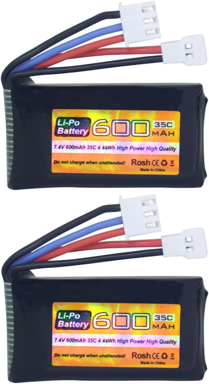 sea jump Batería Lipo de 2 piezas de 7.4 V 600 mAh 35C 2S con enchufe Molex adecuada para FMS FCX24 RC coches, camiones, vehículos eléctricos de