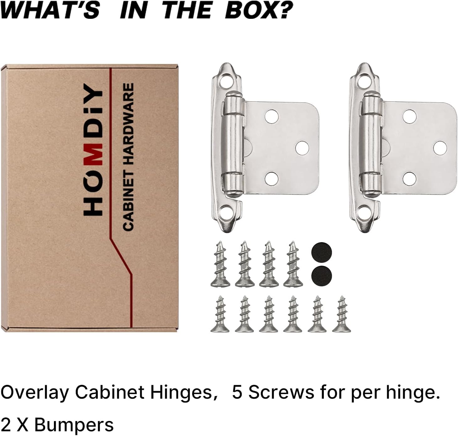homdiy 25 pares (50 unidades) de bisagras de gabinete de níquel cepillado con cierre automático para gabinetes de cocina, bisagras superpuestas de