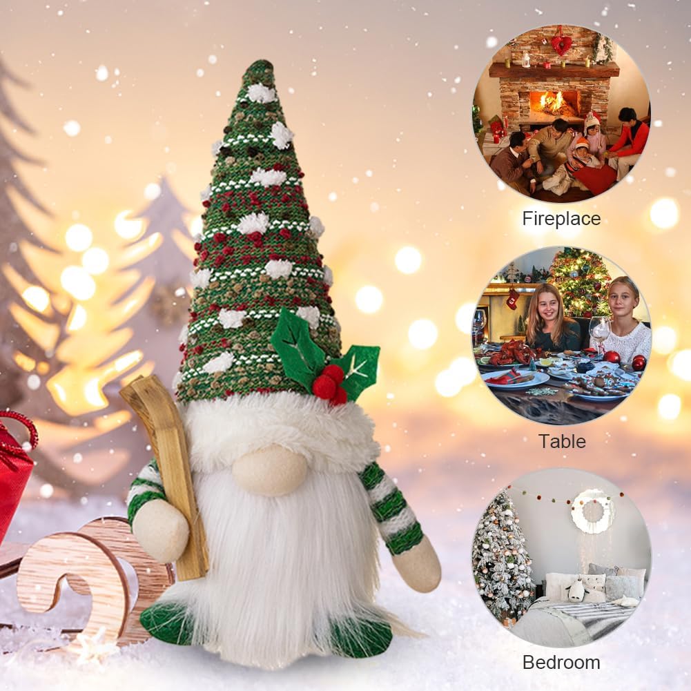 FIALAME Paquete de 2 gnomos de Navidad iluminados para decoración de muñecas de felpa para el hogar, adornos de mesa, muñeca elfo con luces LED,