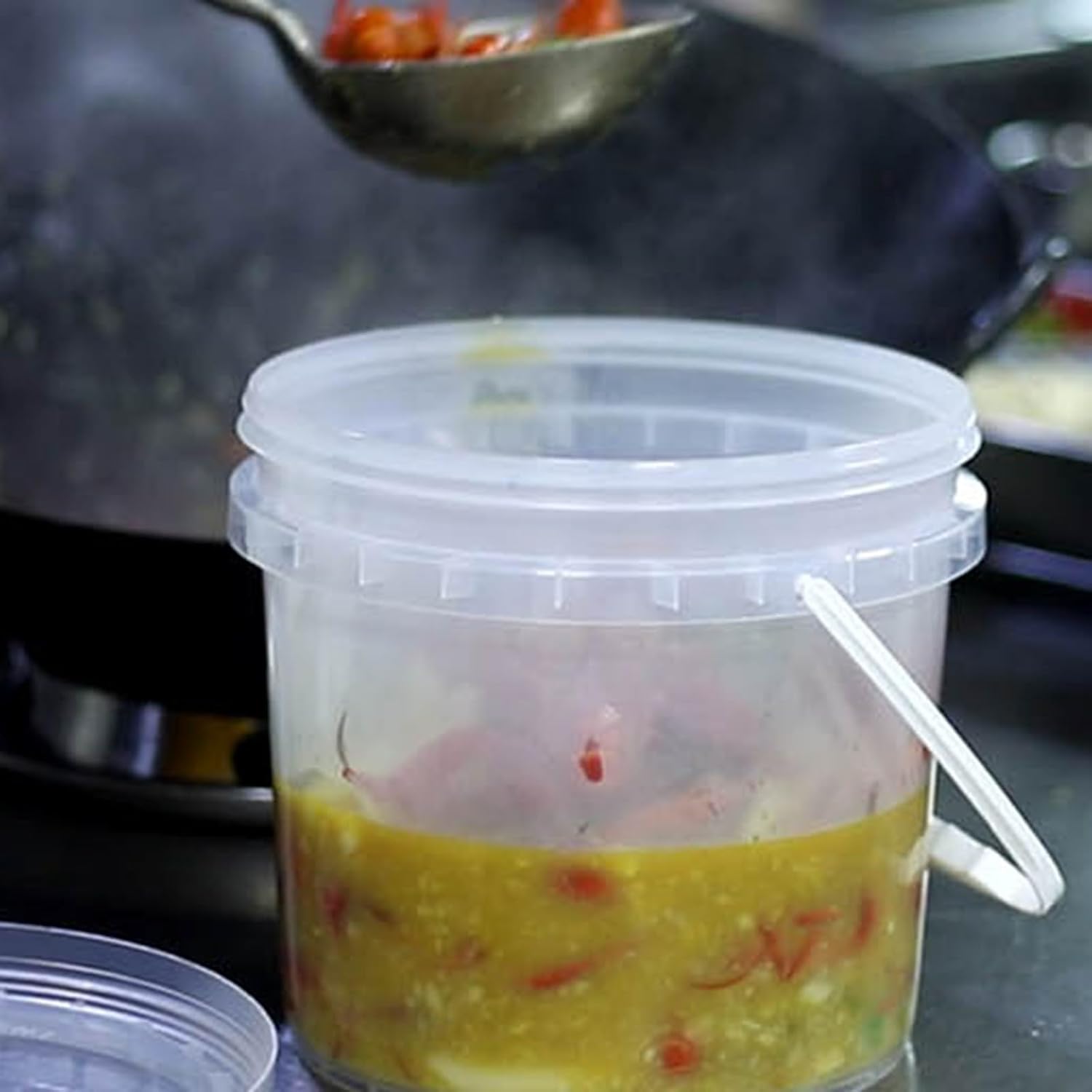 Pp Cubo de embalaje de langosta de grado alimenticio para llevar, cubo de plástico transparente de 5 litros, cubo pequeño, juego de utensilios de
