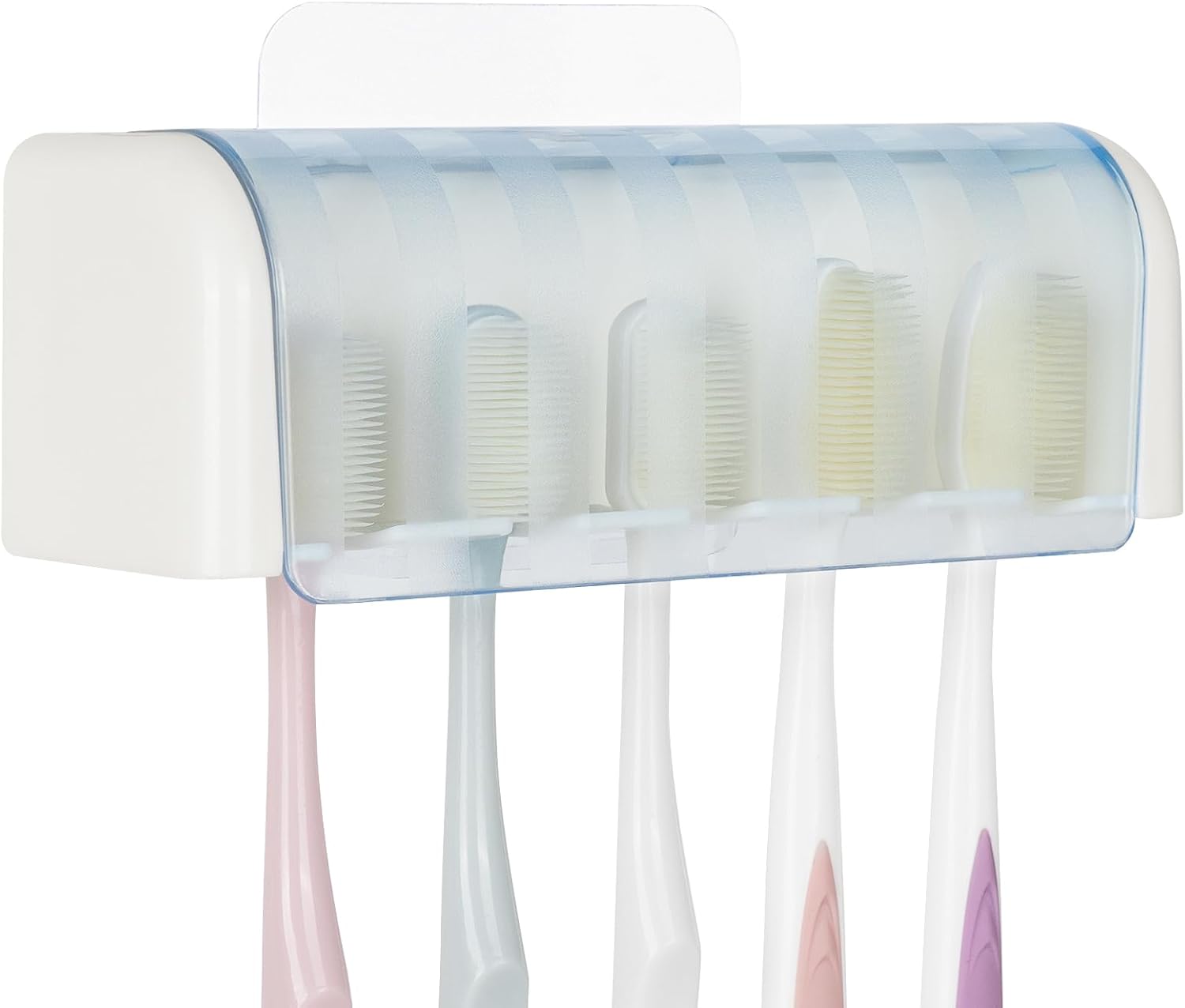 Soporte de pared para cepillos de dientes con 5 ranuras con tapa, organizador de almacenamiento de cepillos de dientes autoadhesivo para ducha,