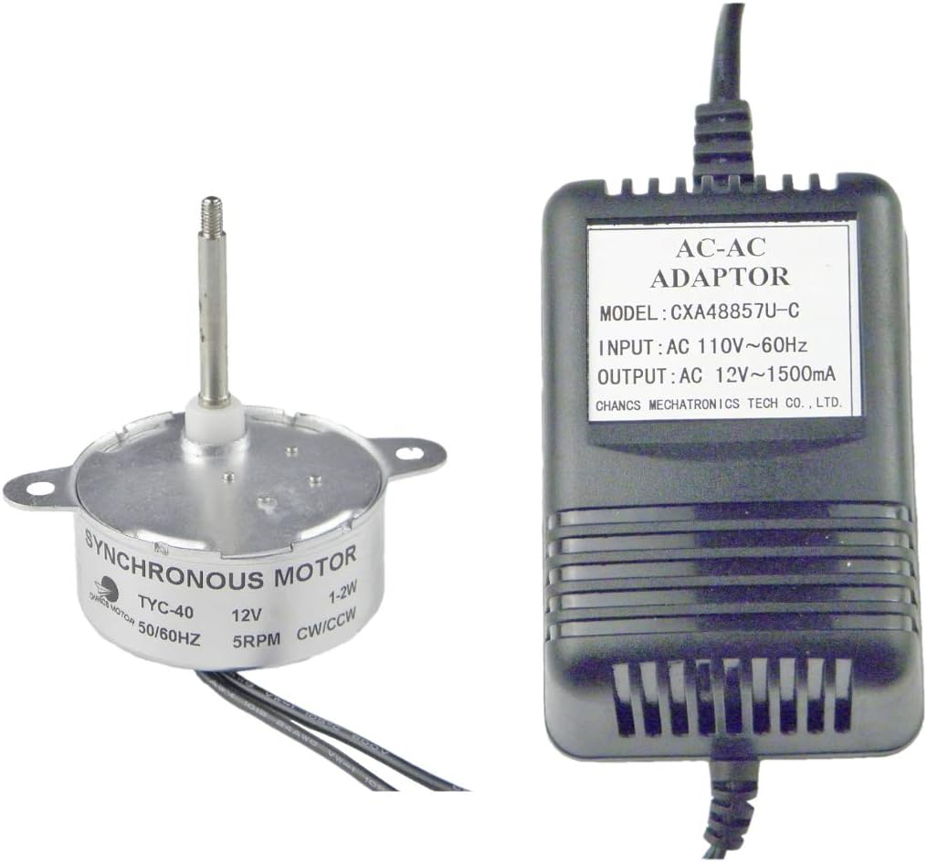 CHANCS TYC40 12V AC 5RPM Eje 1.811 in Motor síncrono con fuente de alimentación de CA – Entrada 110V Salida AC 12V para decoración navideña