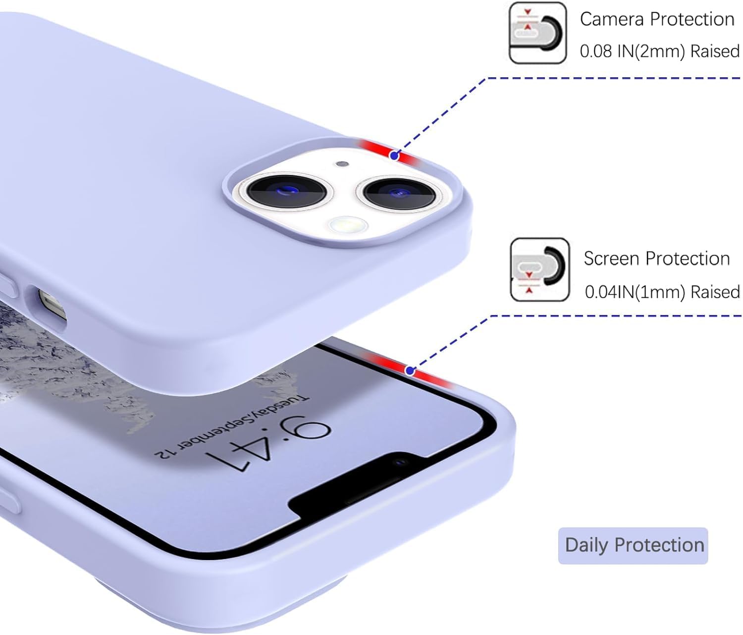 Telaso Compatible con iPhone 14, silicona líquida de goma de gel suave iPhone 14, funda delgada para teléfono con forro de microfibra, fundas