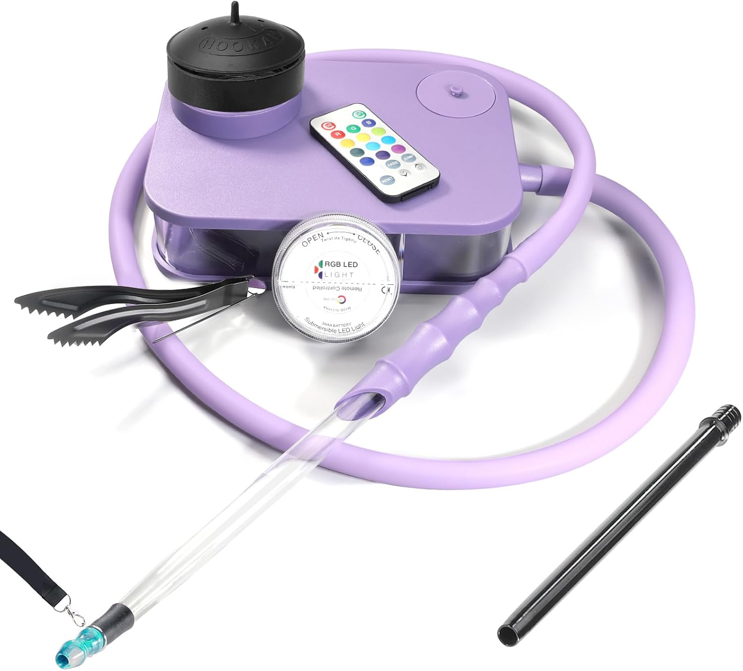 Conjunto de cachimba portátil con base texturizada moderna, 2 tipos de mangos+soporte de cigarrillo de viaje+luz LED remota+accesorios Narguile