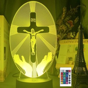 3D Jesús Cruz Control Remoto 16 Colores Luces Nocturnas Ilusión Acrílico LED Lámpara de Mesita de Noche de los Niños Dormitorio Decoración de 3D Jesús Cruz Control Remoto 16 Colores Luces Nocturnas Ilusión Acrílico LED Lámpara de Mesita de Noche de los Niños Dormitorio Decoración de