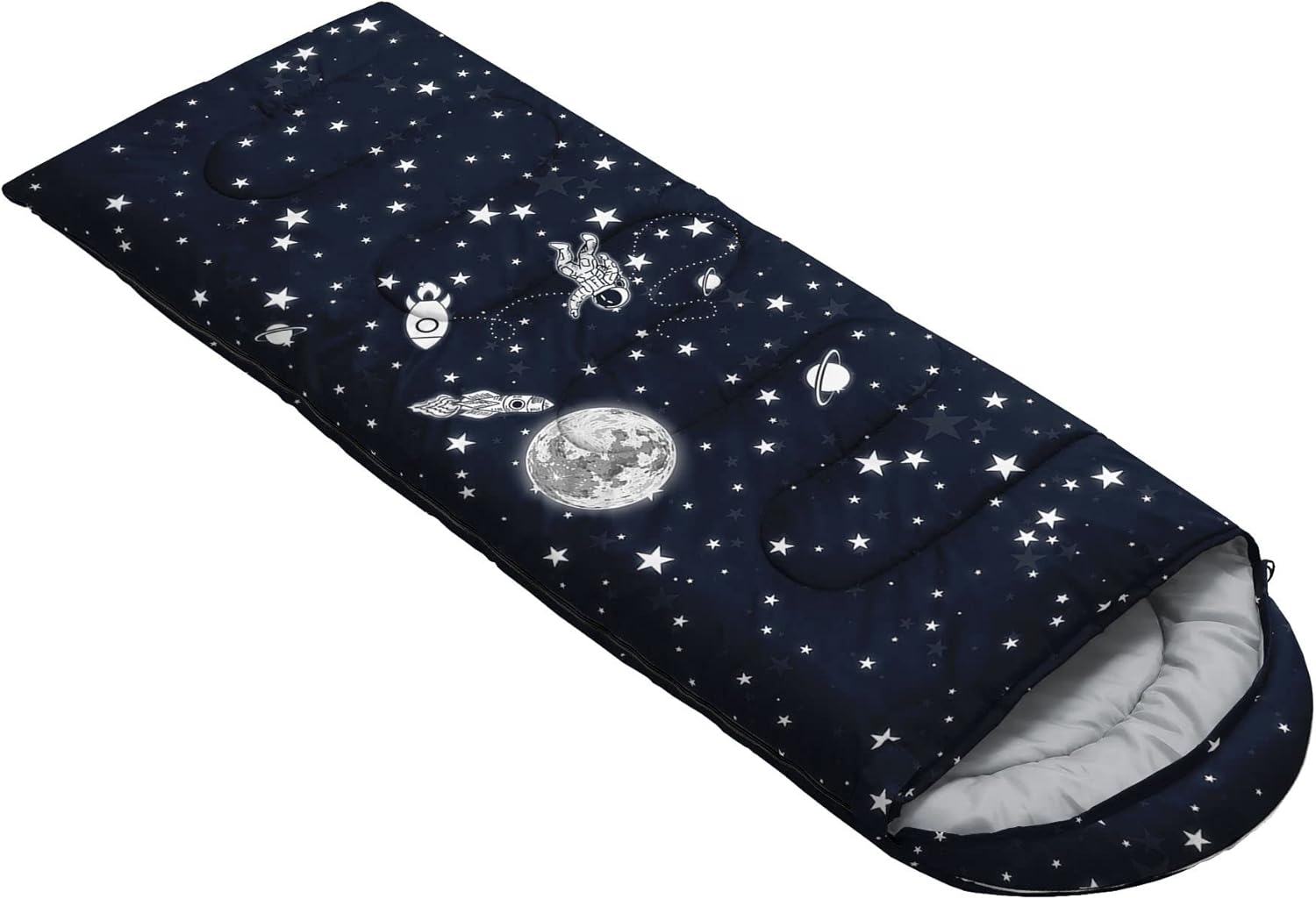 Datura home Saco de dormir para niños y niñas, estampado de cohete y astronauta, ligero, cálido, portátil, para exteriores, interior, impermeable,