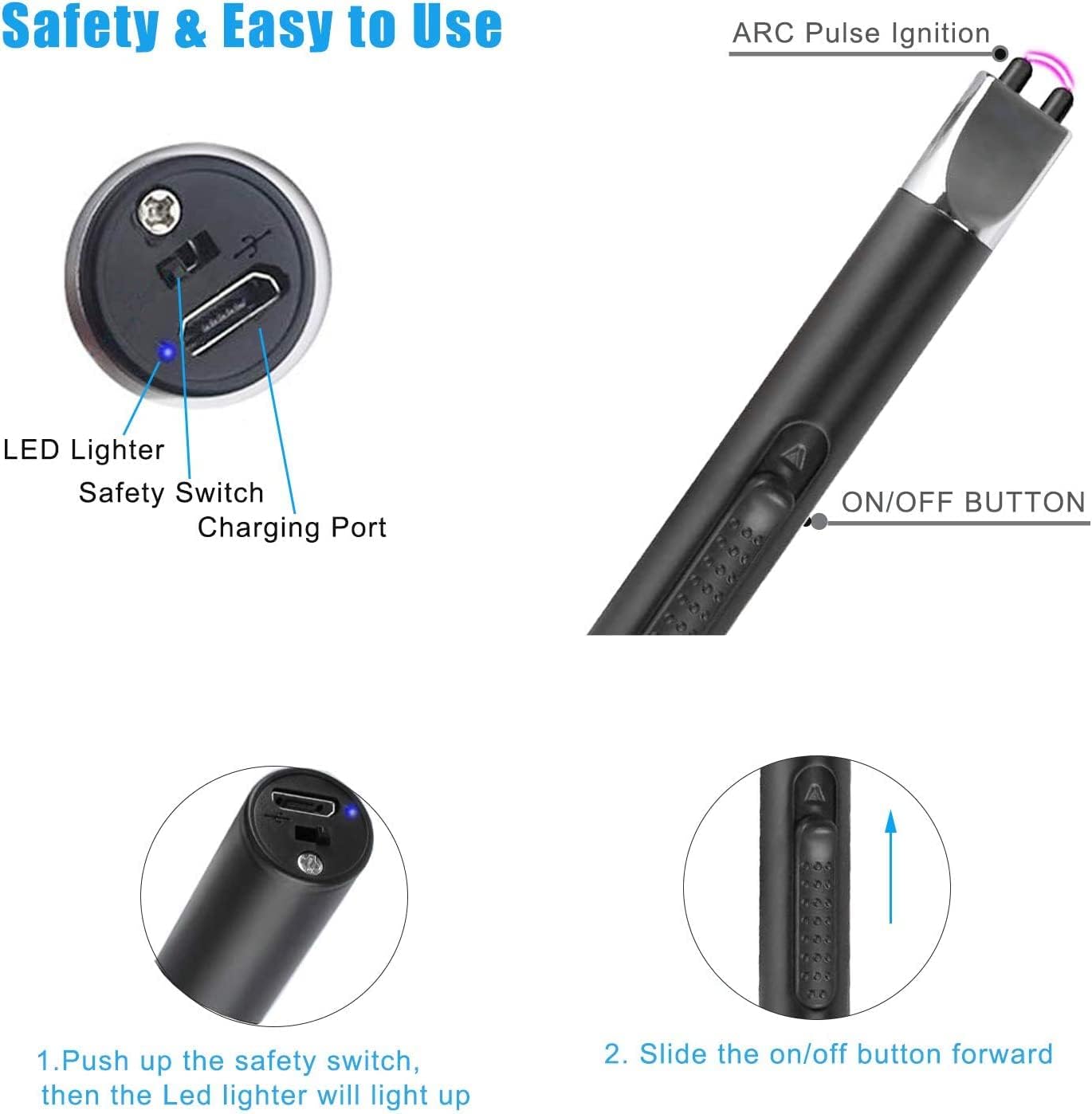 Paquete de 2 encendedores eléctricos, encendedor de velas, resistente al viento, recargable por USB, encendedor electrónico de arco de plasma, más