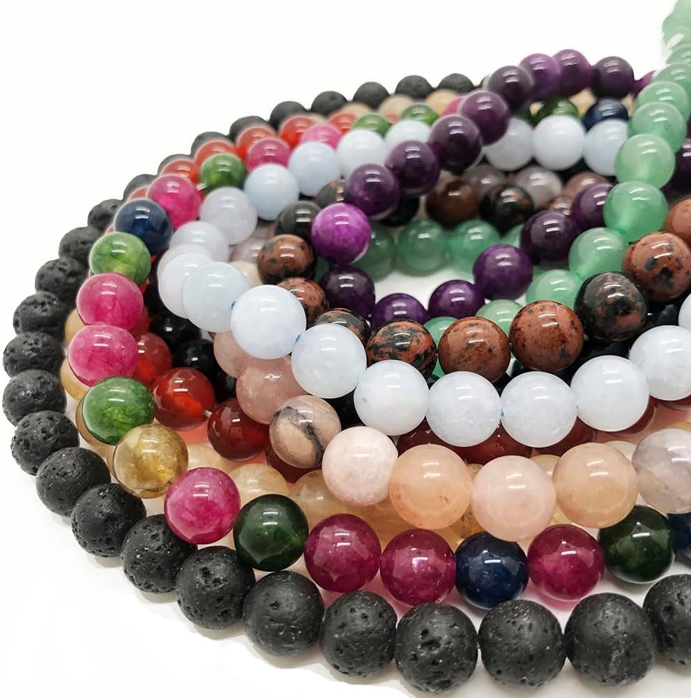 230 cuentas de piedra natural redondas de 0.315 pulgadas (0.315 in), cuentas de piedras preciosas sueltas a granel para hacer pulseras, collares,