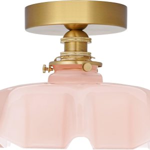 DSMJFU – Lámpara de techo semiempotrada de latón, bonita lámpara de techo con pantalla de cristal rosa pequeña para armario, pasillo y entrada DSMJFU – Lámpara de techo semiempotrada de latón, bonita lámpara de techo con pantalla de cristal rosa pequeña para armario, pasillo y entrada
