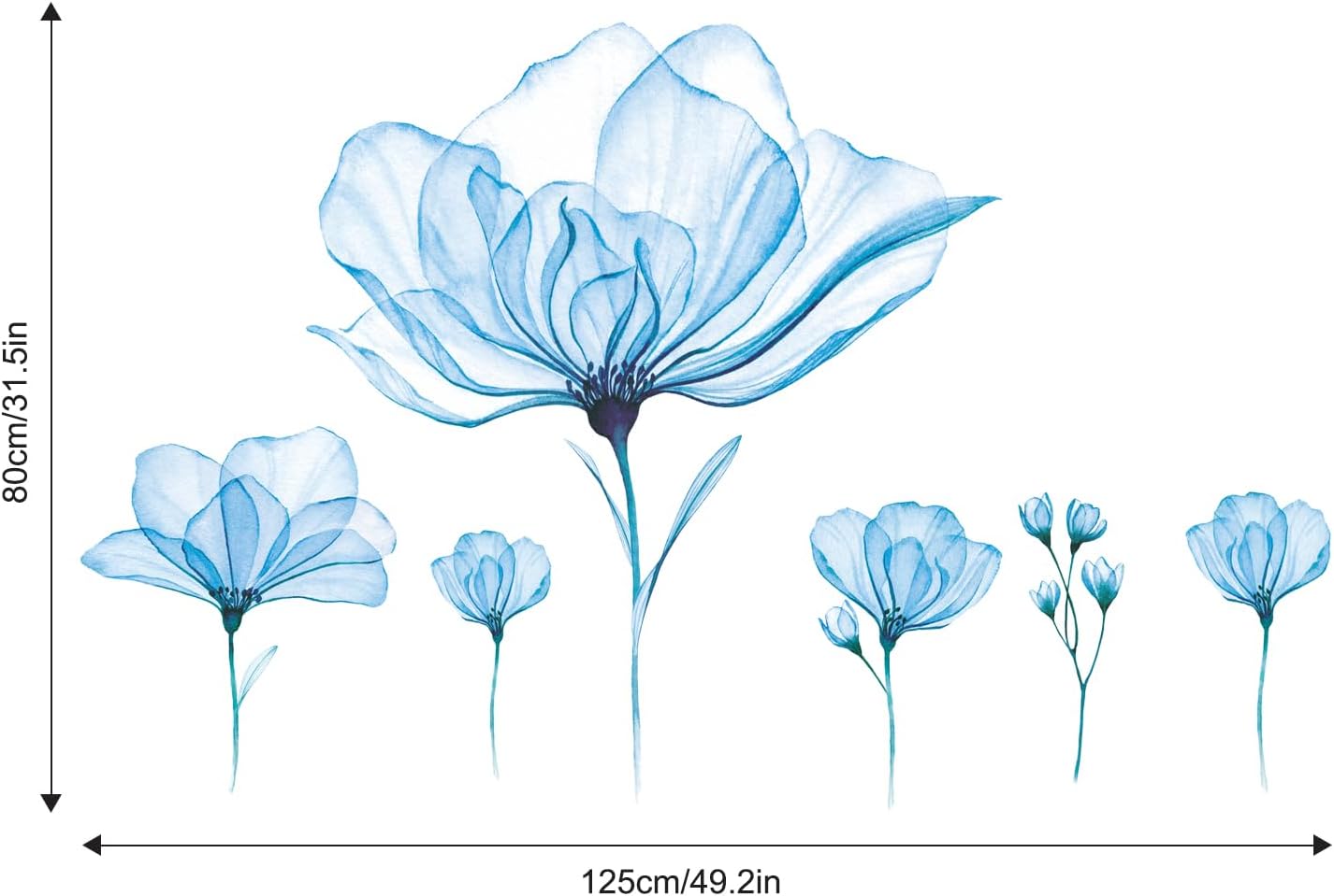 Tanlaby Blue Flower Wall Stickers, Large Lotus Floral Wall Decals, Romantic Blossom Wall Decor DIY Vinyl Mural Art for Bedroom Living Room Home Decor