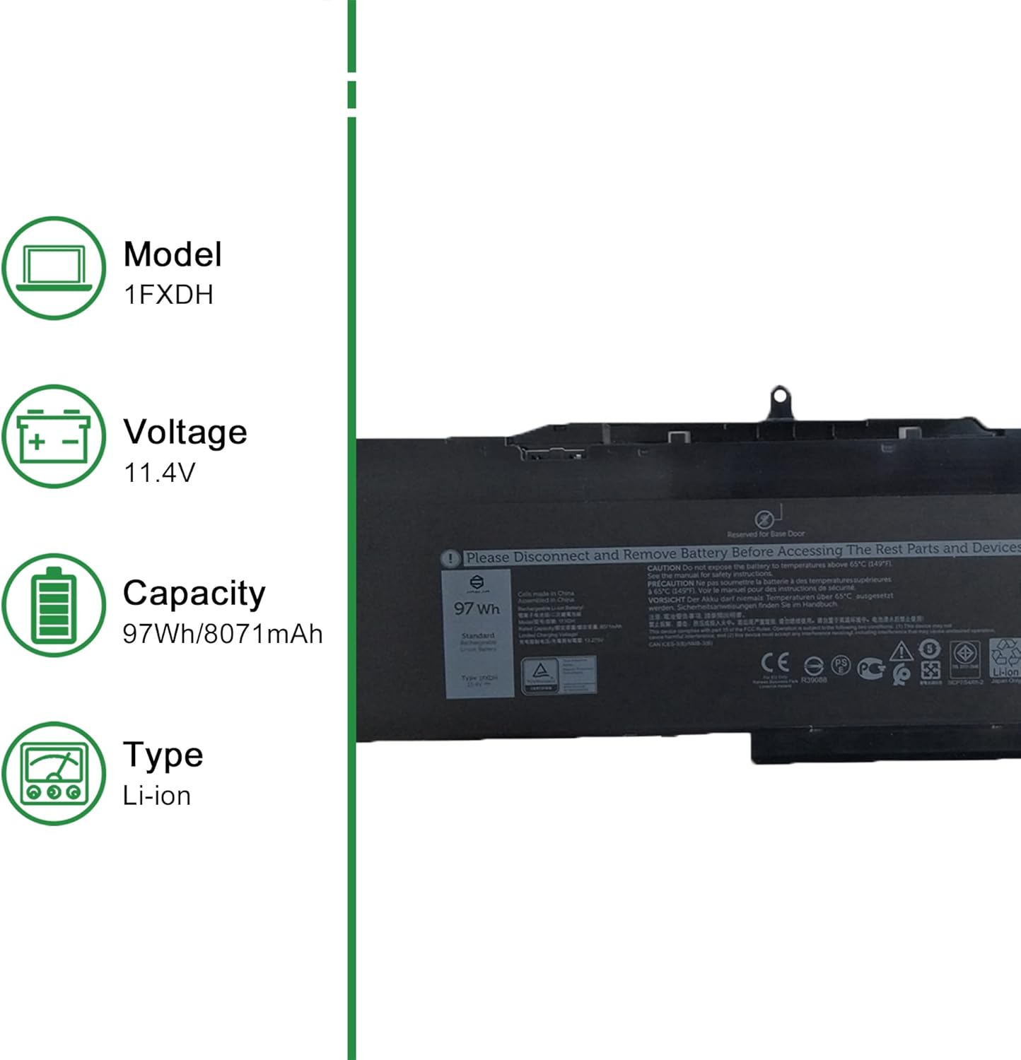 1FXDH 01WJT0 – Batería de repuesto para laptop Dell Latitude 5501 E5501 Precision 3541 Series Notebook 1WJT0 D191G 11.4V 97Wh 8071mAh 6-Cell