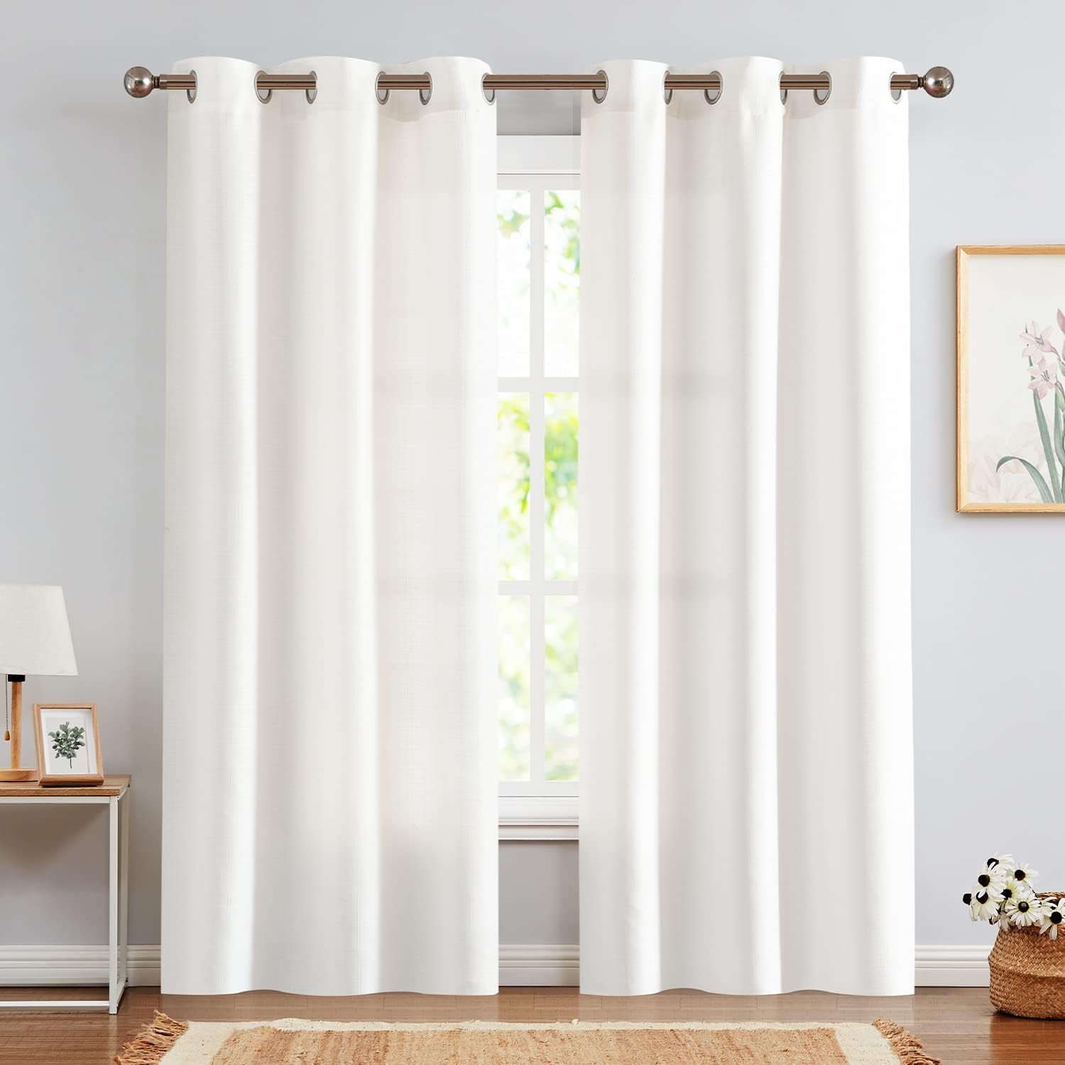Lazzzy Cortinas de lino sintético blanco filtrante de luz de 96 pulgadas de largo, cortinas de privacidad blancas, modernas cortinas de lino