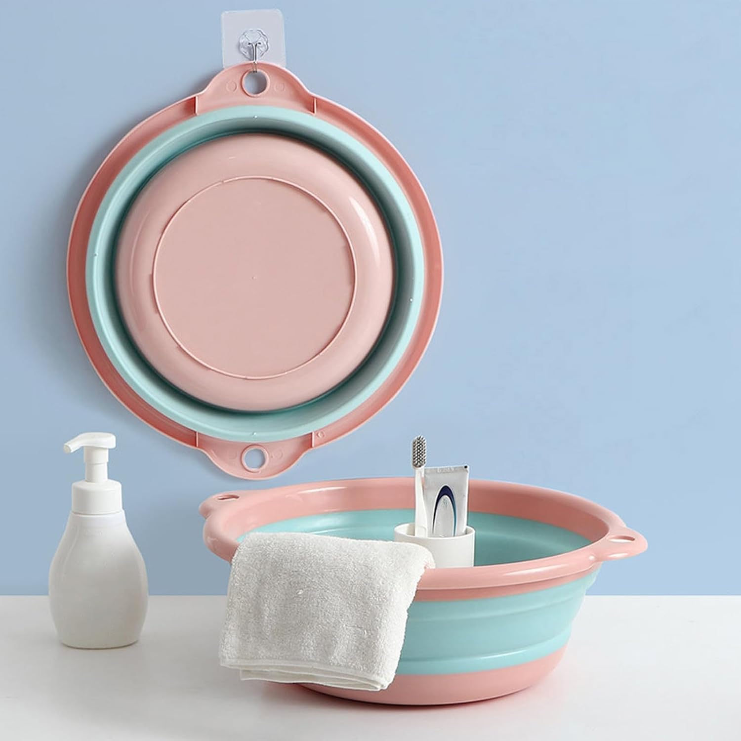 Tainrunse Tina de lavado portátil de plástico plegable lavabo de cocina platos de cocina lavabo para acampar suministros de viaje, rosa, S