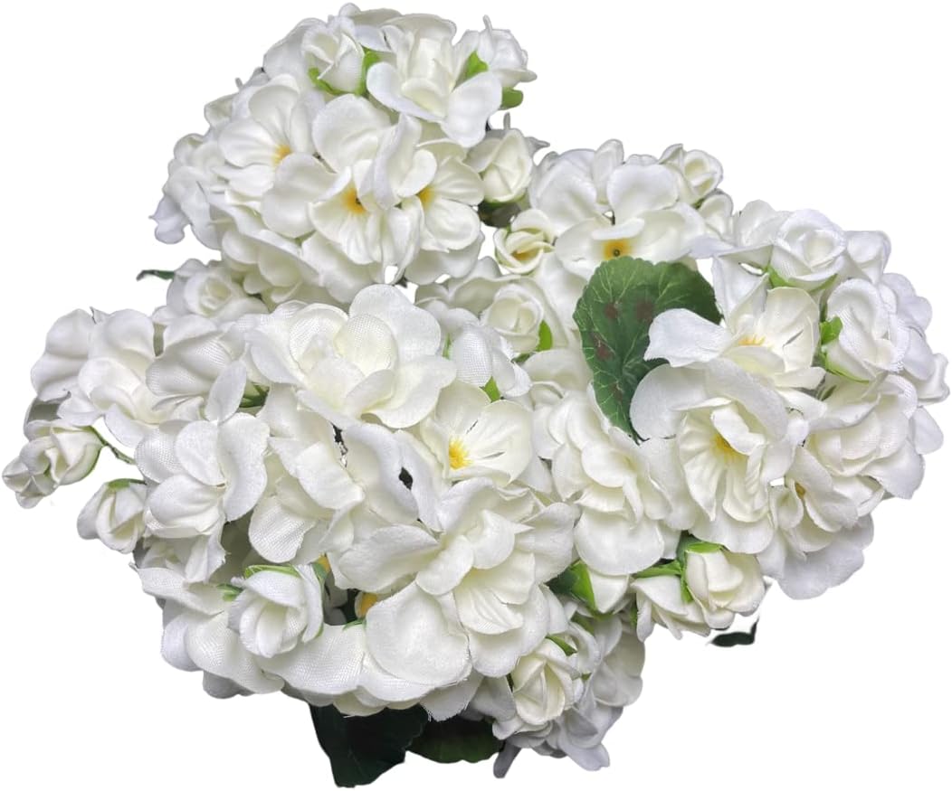 Arbusto de geranio artificial, begonia, planta de seda falsa para macetas de exteriores, jardín, decoración del hogar (3, blanco)