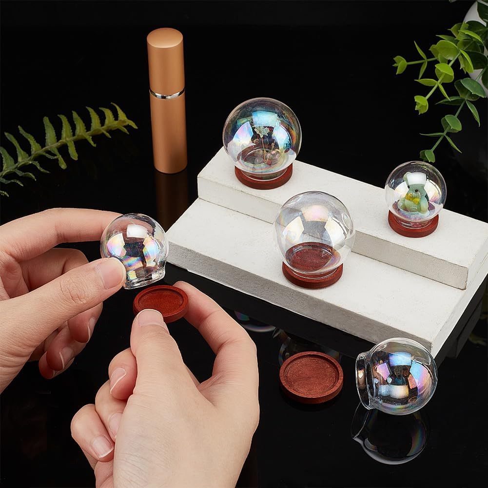 PH PandaHall 6 juegos de cúpula de cristal Cloche de 3 tamaños con base de madera, botellas de decoración de vidrio para plantas, exhibición de