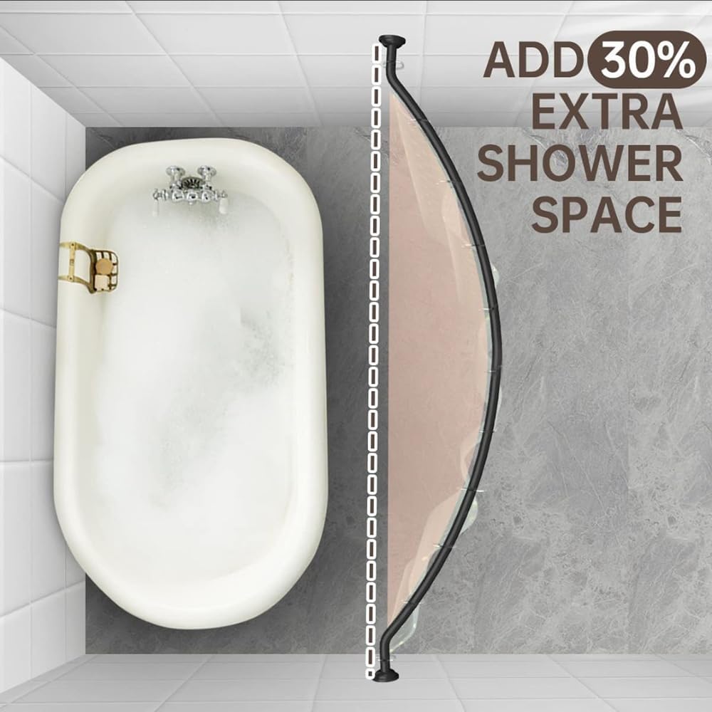 Barra de cortina de ducha curvada negra ajustable, de 42 a 72 pulgadas, barra de cortina de ducha para baño y bañera, barra de ducha de acero
