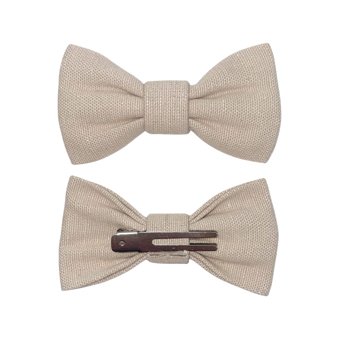 Handmade Pre-Tied Clip on Bow Tie for Baby to Young Boy (Small, Woven Taupe)