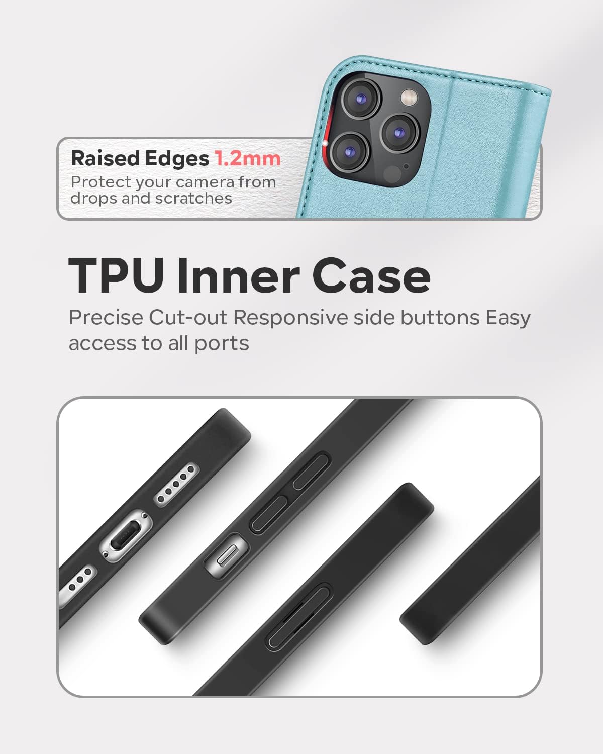 OCASE Funda tipo cartera compatible con iPhone 14 Pro Max, de piel sintética, con tarjetero, soporte de bloqueo RFID carcasa interior de TPU a