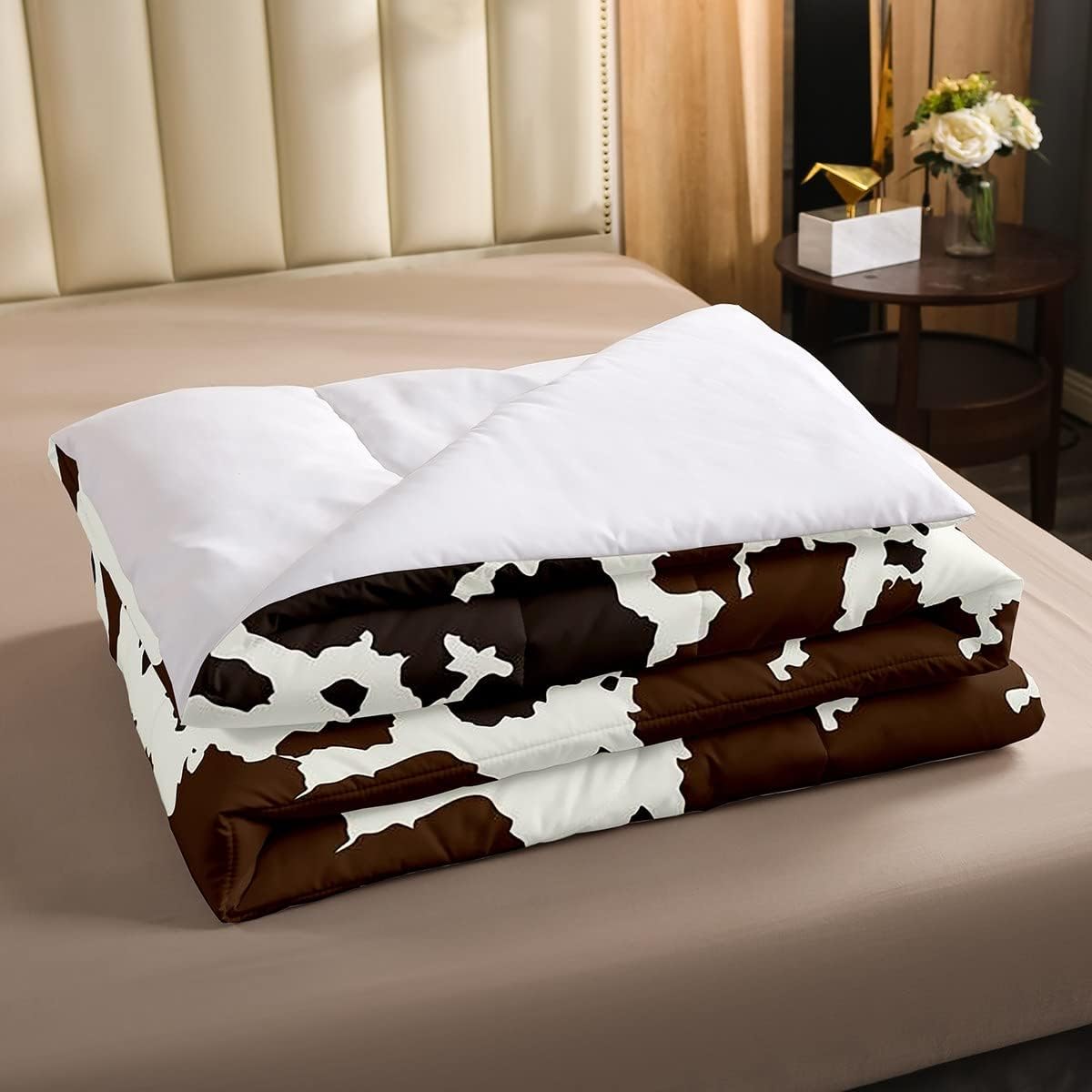 Juego de edredón de piel de vaca, edredón de plumón con estampado de vaca, juegos de ropa de cama de teñido anudado negro y marrón para niños y