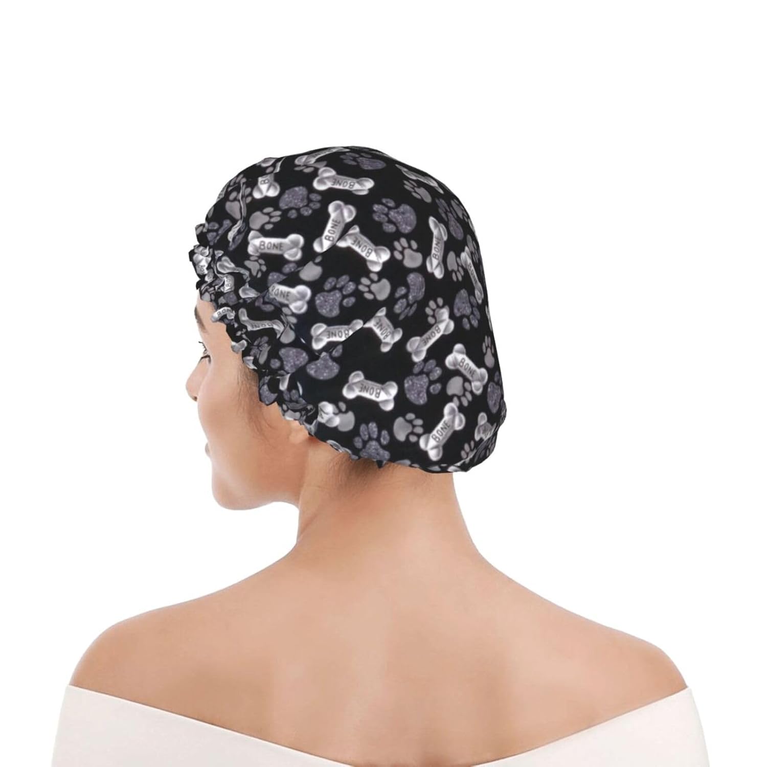 Dog Puppy Paw – Gorro de ducha de lujo para mujer, doble capa de protección, elástico, reutilizable y ajustable