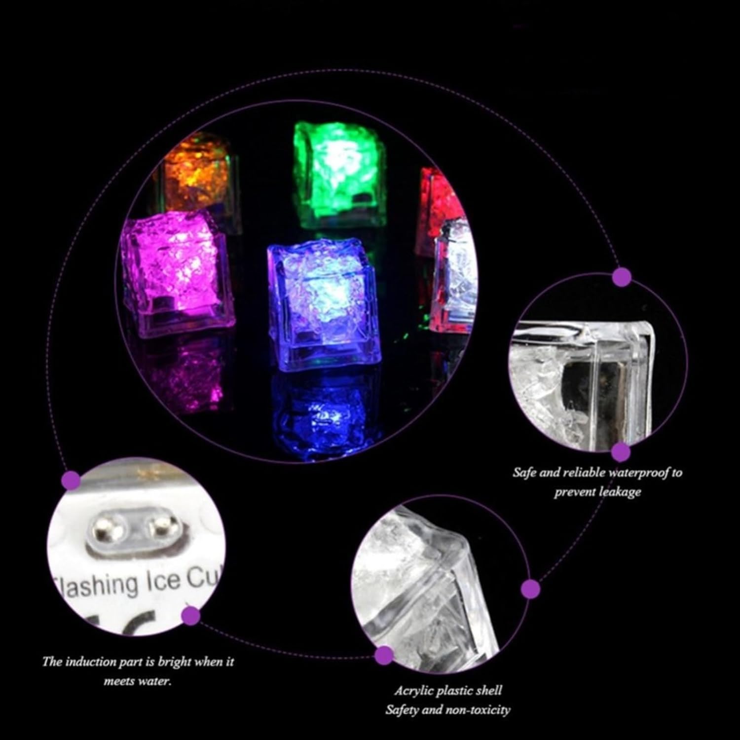 ZWFDC Cubos de hielo iluminados para bebidas, cubos de hielo LED con luces de color cambiantes, recuerdos de fiesta, paquete de 12 cubos de hielo