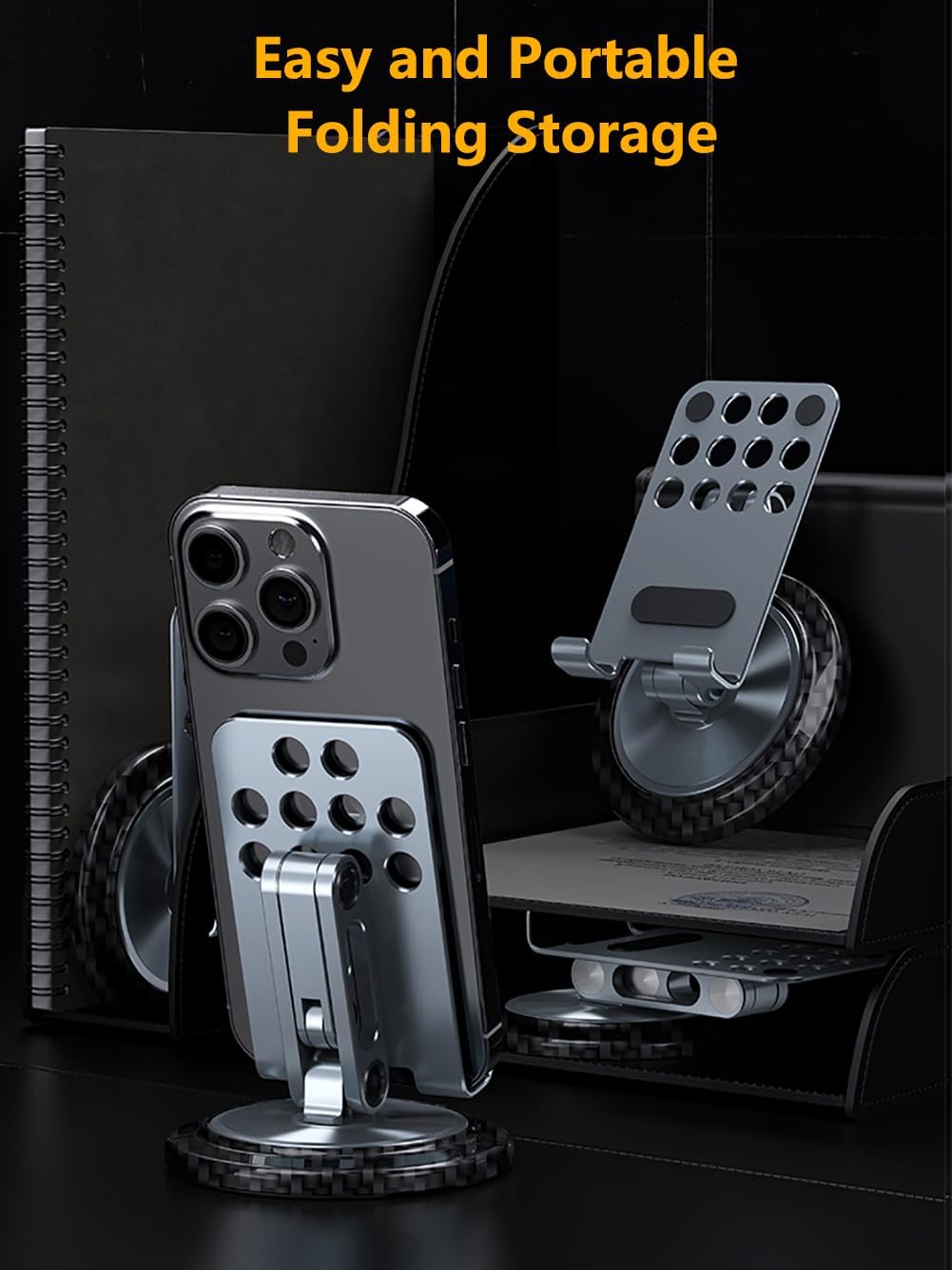 WYYHAA Aluminum Foldable Phone Stand for Desk with Carbon Steel Base, Fully Adjustable Foldable Desktop Phone Holder Cradle Dock Compatible with