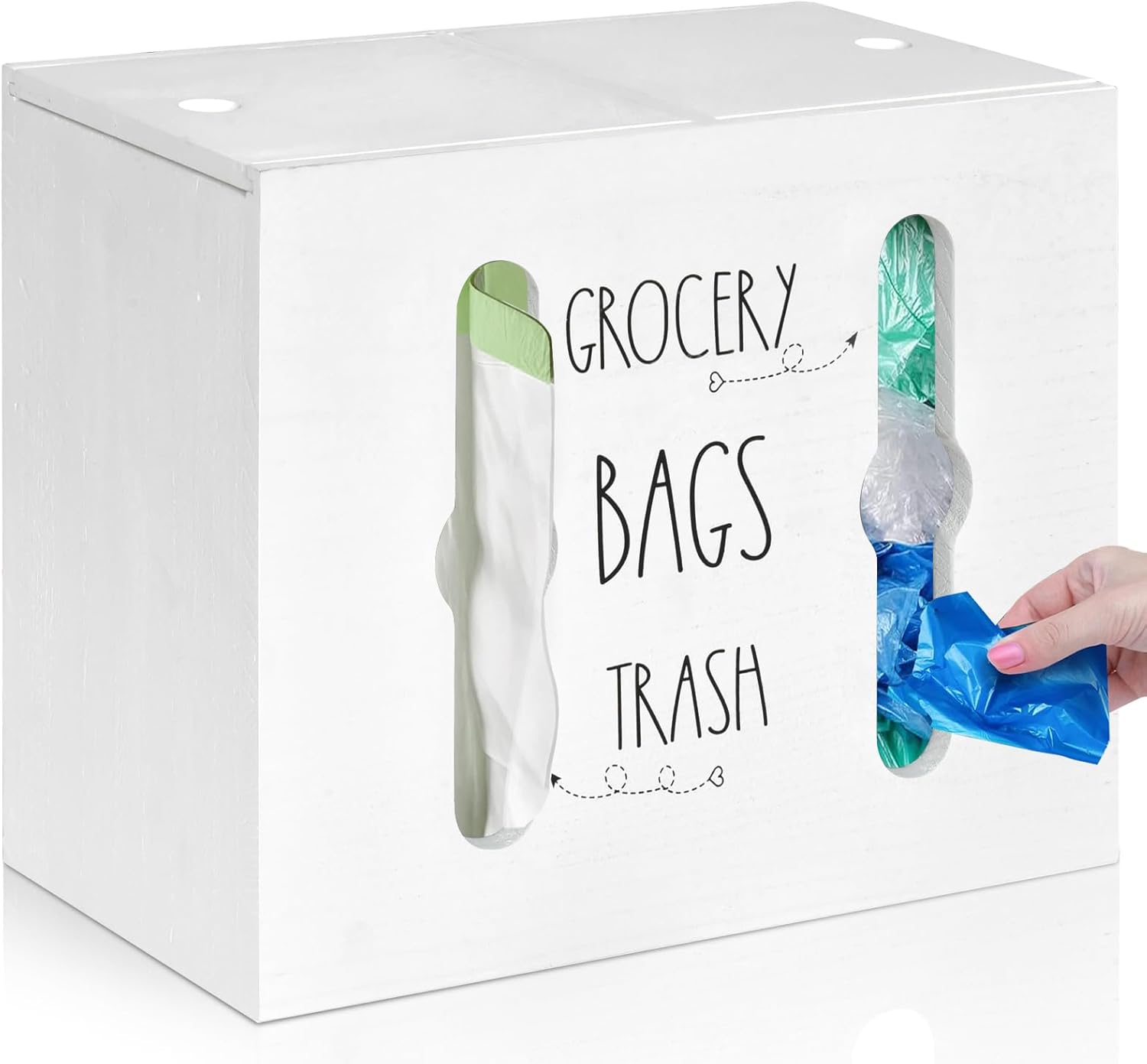 SOWA Soporte para bolsas de plástico de madera y dispensador de bolsas de basura, dispensador de bolsas de plástico 2 en 1 para bolsas de