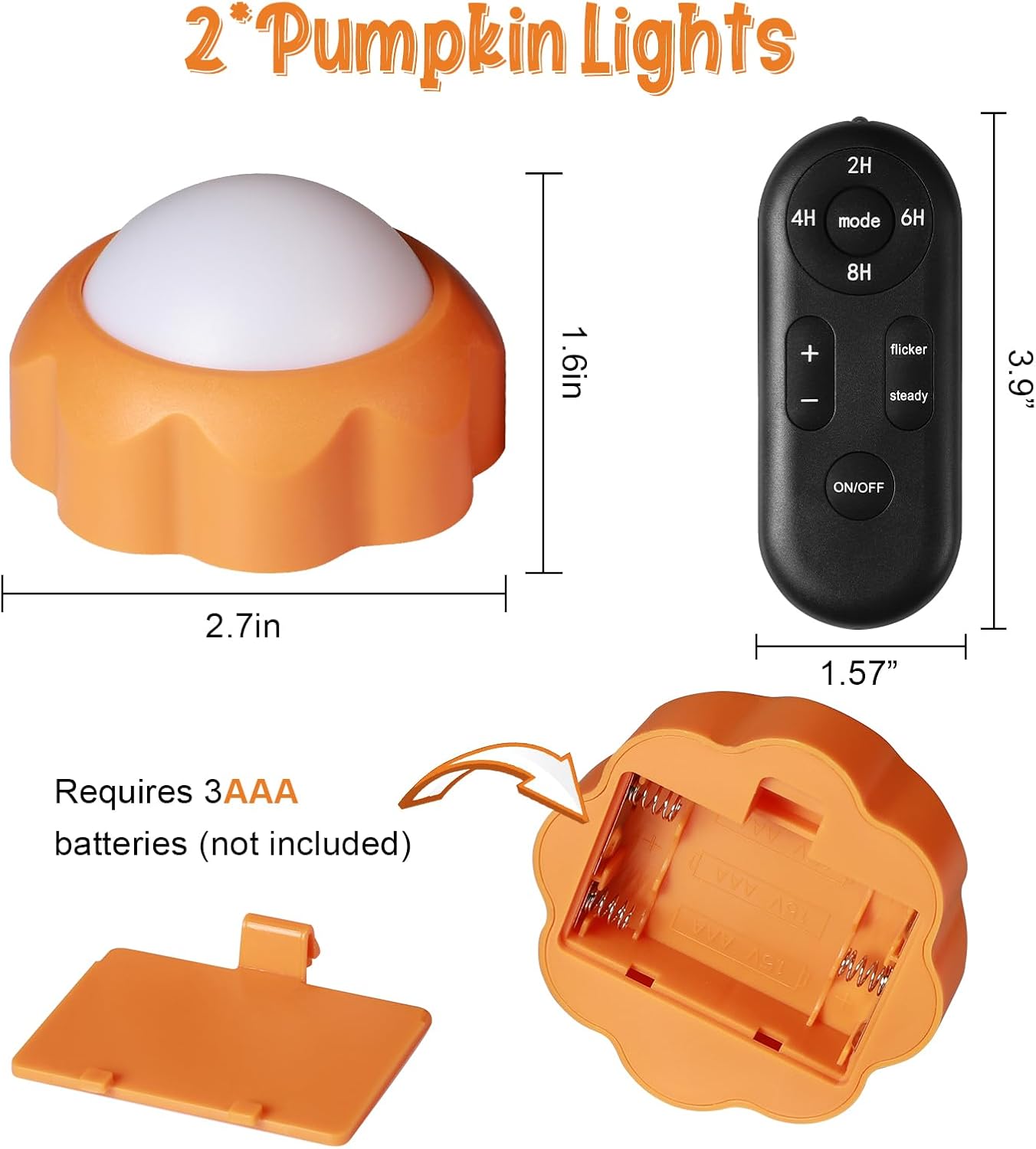 Wosyrd Paquete de 2 luces de calabaza de Halloween, funciona con pilas, decoraciones de Halloween con temporizadores remotos, luces LED de calabaza