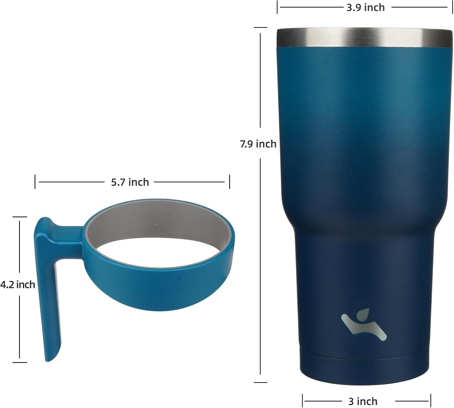 Vaso de 30 onzas con asa y 2 pajillas, 2 tapas, botella de agua aislada de acero inoxidable al vacío, taza de viaje reutilizable, color negro índigo