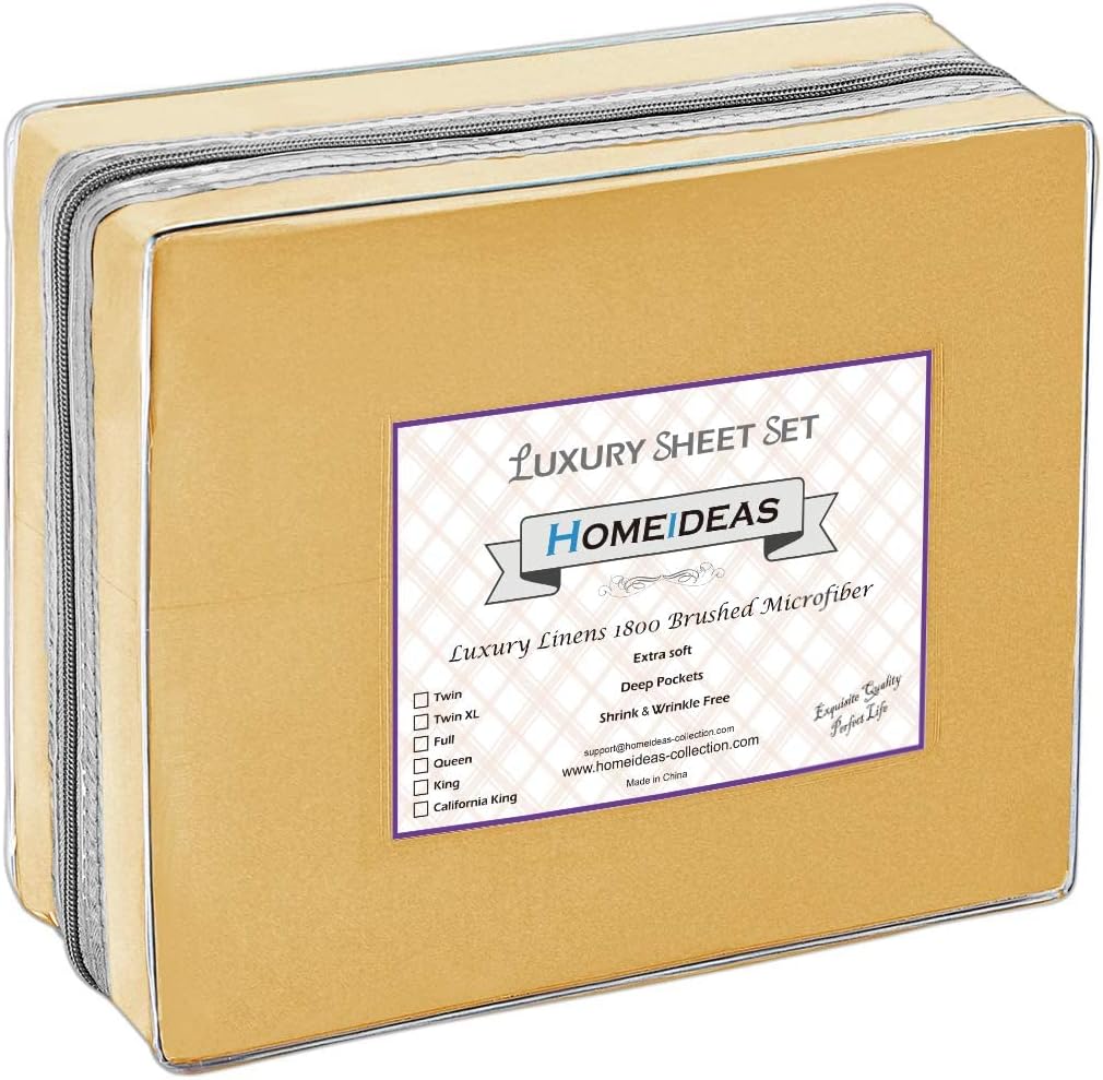 HOMEIDEAS Juego de sábanas de 6 piezas de microfibra cepillada extra suave de 1800 hilos, con bolsillo profundo, sin arrugas ni decoloración (tamaño