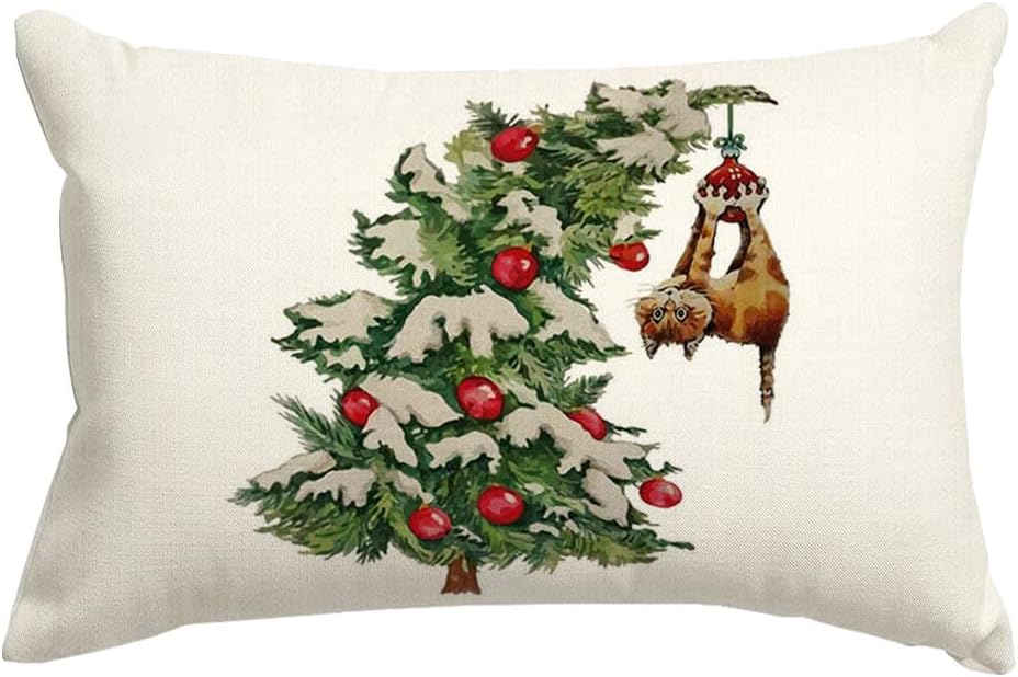 RABUSOFA Fundas de almohada de Navidad de invierno de 12 x 20 pulgadas, decoraciones de árbol de Navidad, fundas de almohada decorativas, fundas de