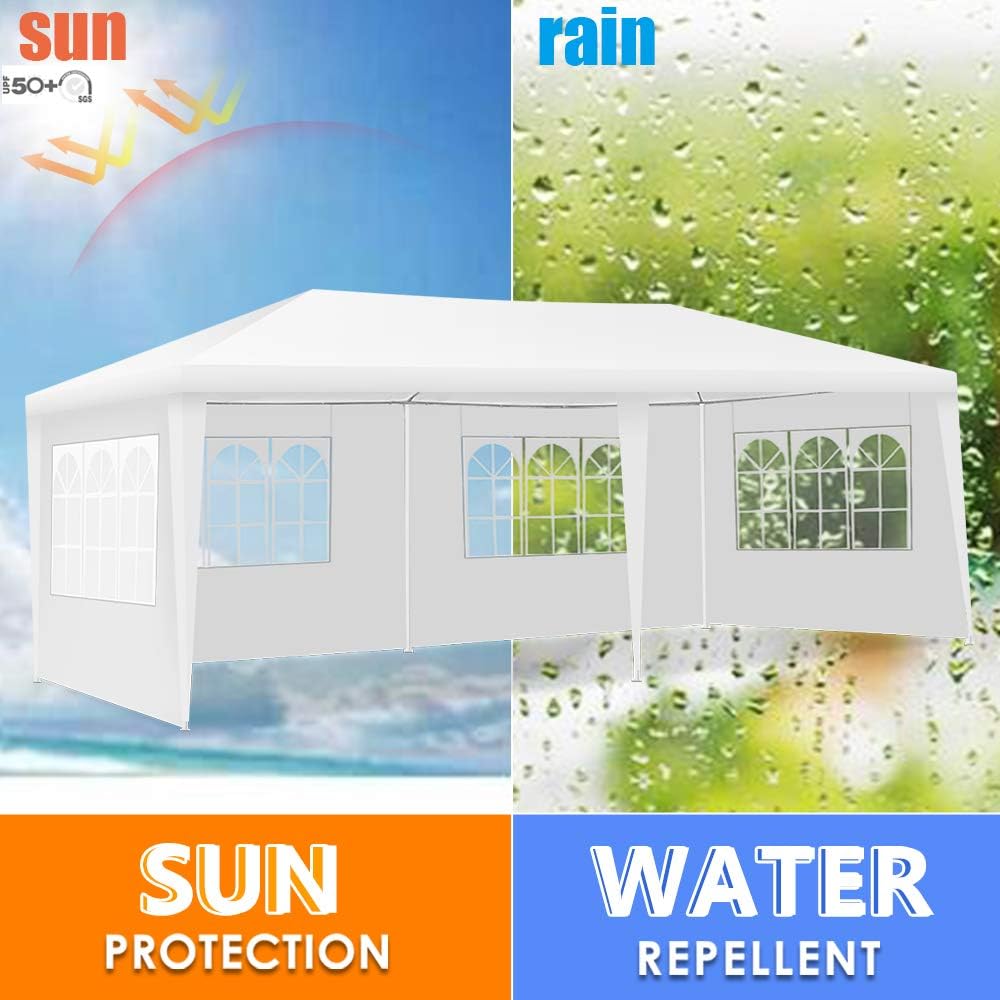 UNCHAIN Tienda de campaña con toldo de 10 x 20 pies, impermeable y recubierta contra rayos UV, para patio, cenador, playa, para uso doméstico,