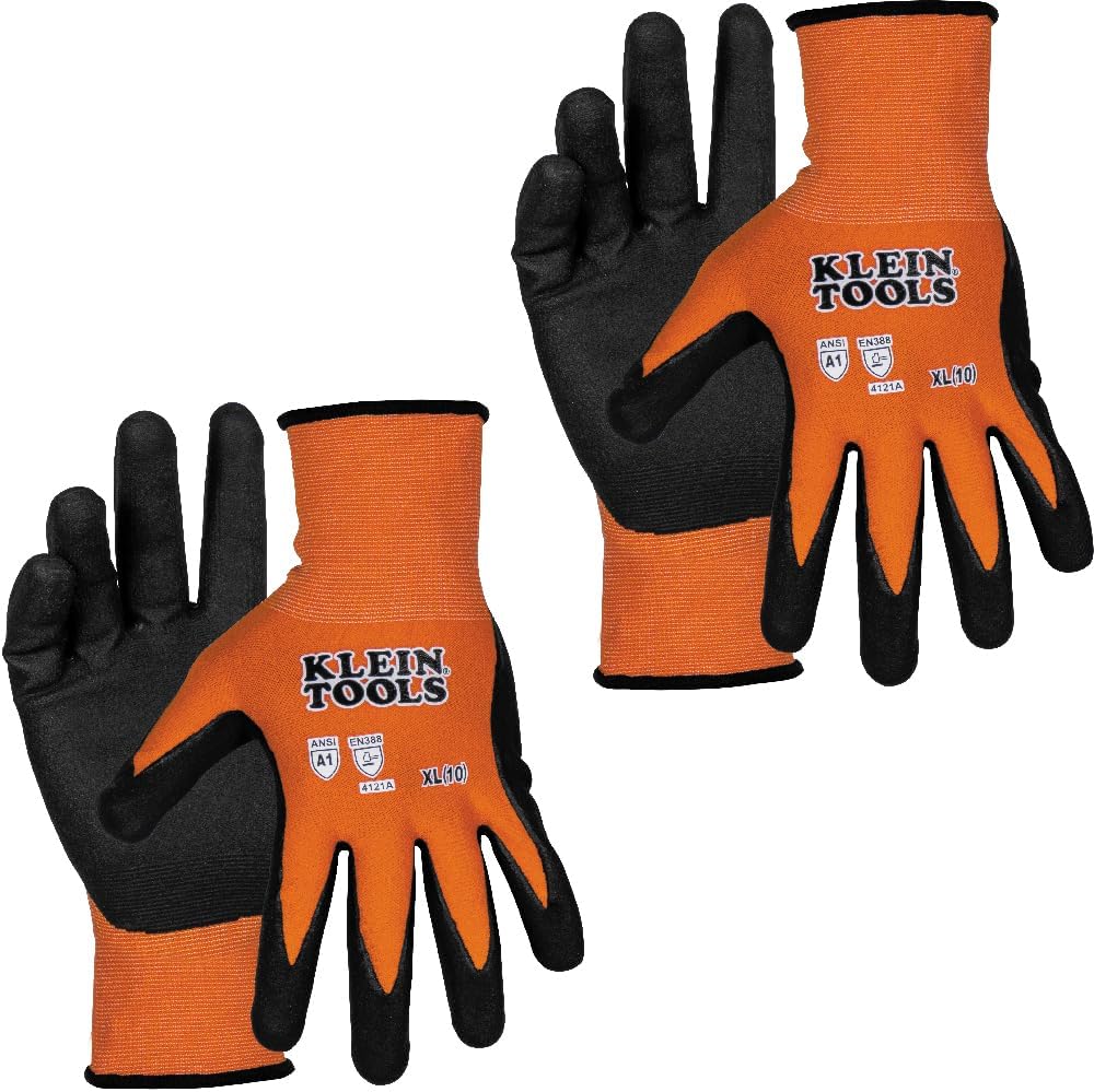 Klein Tools 60582 – Guantes de trabajo, guantes de punto resistentes a los cortes, ANSI A1, con revestimiento de nitrilo, nailon y elastano, aptos