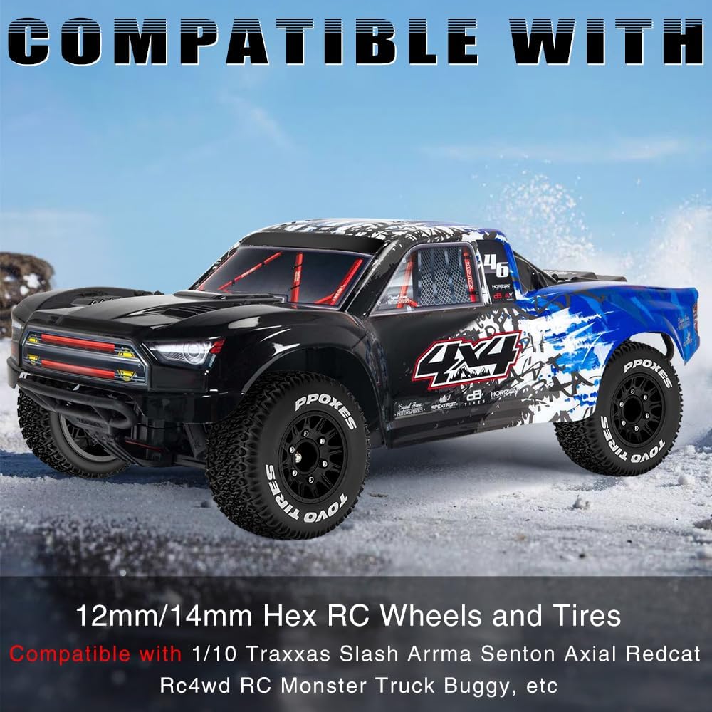 GLOBACT Ruedas y neumáticos hexagonales RC de 0.472 in0.551 in para camiones RC para 110 Slash 2WD 4 × 4 Arrma Senton Axial Losi Redcat Rc4wd Hex