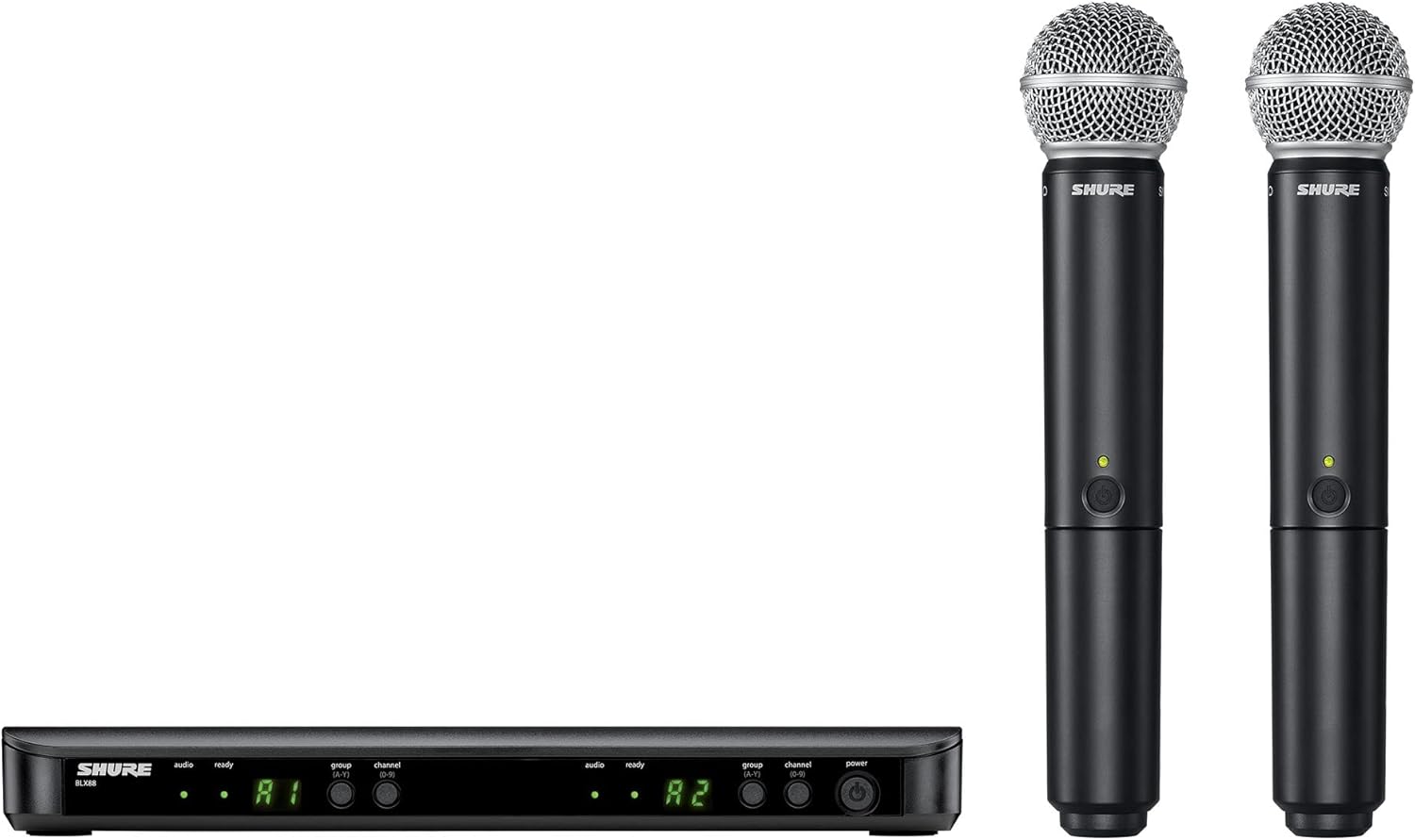 Shure – Sistema de micrófono inalámbrico UHF BLX288SM58, para iglesia, karaoke, duración de la batería de 14 horas, rango de 300 pies, (2)