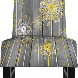 WONDERTIFY Fundas elásticas para sillas de comedor con diseño de diente de león, color amarillo y blanco, diseño vintage de flores grises, fundas WONDERTIFY Fundas elásticas para sillas de comedor con diseño de diente de león, color amarillo y blanco, diseño vintage de flores grises, fundas